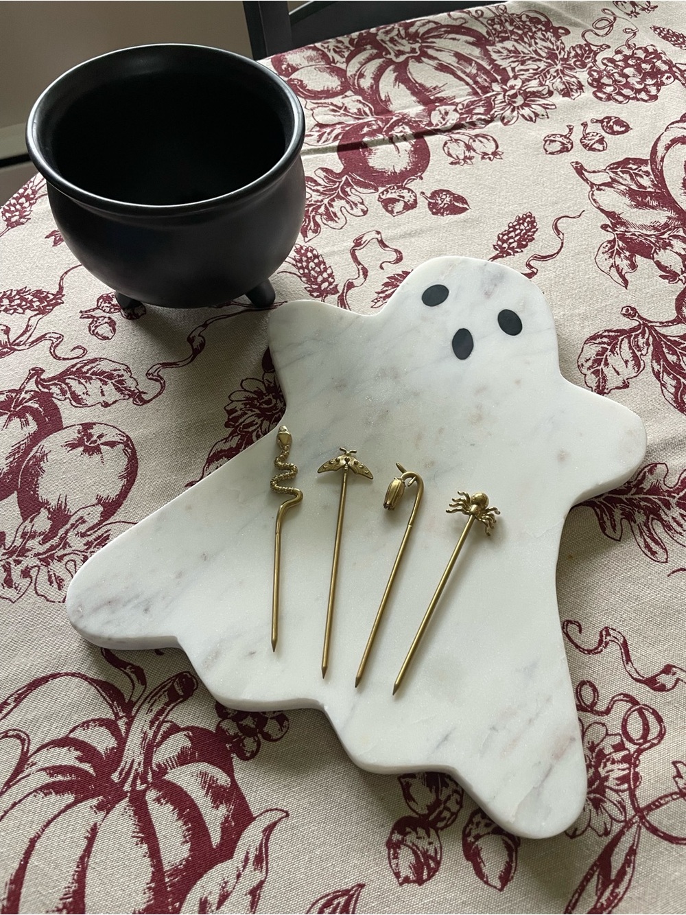 Halloween Entertaining Charcuterie Set Ghost Board, Cauldron Bowl, Insect Picks